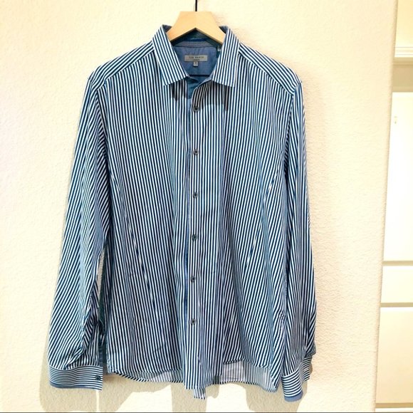 Ted Baker Blue Stripes Button Down Shirt. Size 6. - Picture 1 of 7